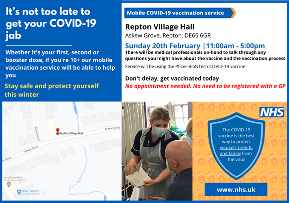 Repton COVID-19 vaccination walk-in 20.02.22