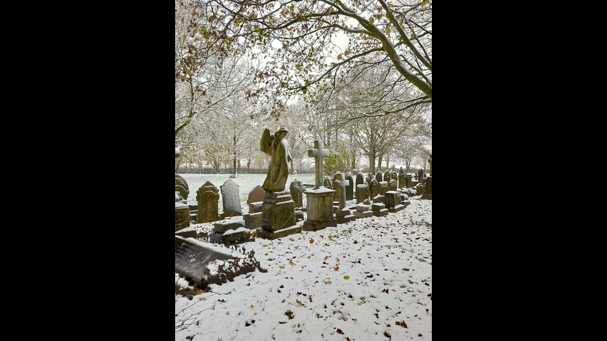 Snowy scene at Church Gresley Cemetery
